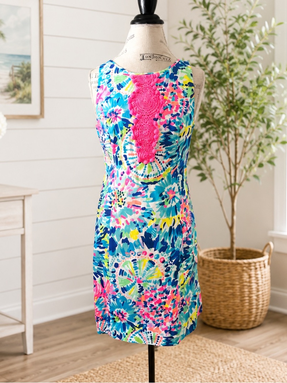 Lilly Pulitzer Adara Shift Dress Dive In Print Sleeveless Cotton Shift Size 6
